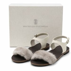 Brunello Cucinelli NEW NIB Fur Leather Sandals Flats Women's 37/7 Metallic